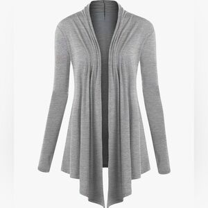 Draped Front Open Cardigan Casual Long Sleeve Lightweight Cardigan -heather grey